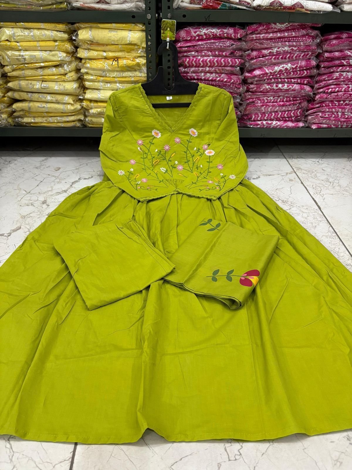 Cotton Embroidered Kurta Set with Malmal Dupatta